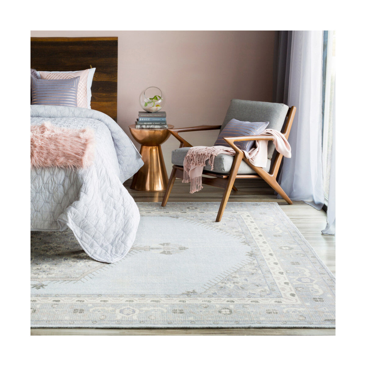 Zahra 102 X 66 inch Light Gray/Violet/Black/Charcoal/Taupe Rugs, Wool