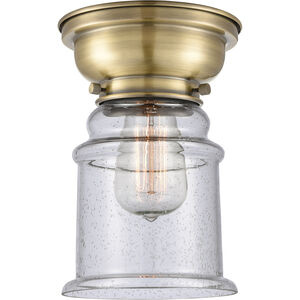 Aditi Small Canton 1 Light 6 inch Antique Brass Flush Mount Ceiling Light in Incandescent, Seedy Glass, Aditi