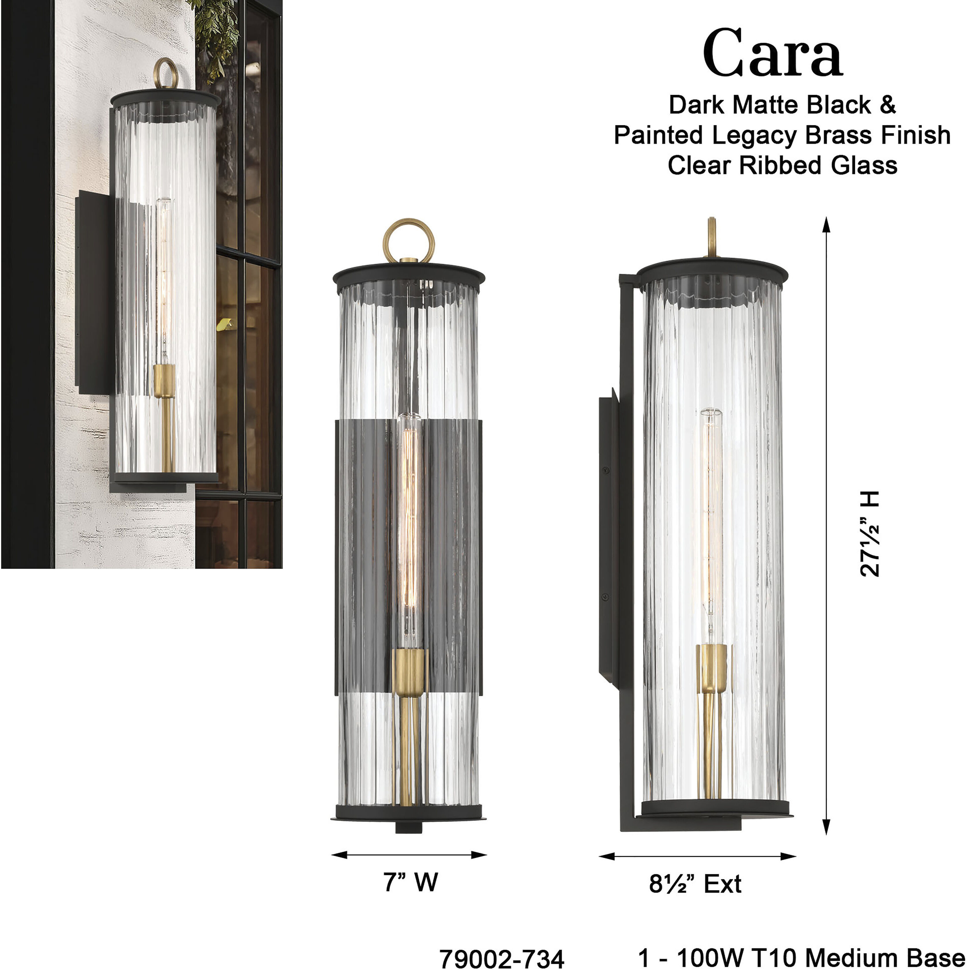 Cara 1 Light 27.5 inch Legacy Brass and Dark Matte Black Outdoor Wall Sconce