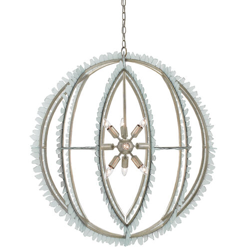 Saltwater 9 Light 34 inch Contemporary Silver Leaf/Seaglass Chandelier Ceiling Light