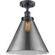 Ballston X-Large Cone 1 Light 8 inch Matte Black Semi-Flush Mount Ceiling Light in Plated Smoke Glass
