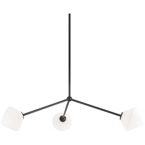 Novo 3 Light 30.38 inch Black Pendant Ceiling Light in Black and Opal Glass