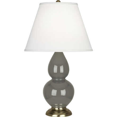 Small Double Gourd 22.75 inch 150.00 watt Ash Glazed Ceramic with Antique Brass Accent Lamp Portable Light in Pearl Dupioni