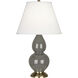 Small Double Gourd 22.75 inch 150.00 watt Ash Glazed Ceramic with Antique Brass Accent Lamp Portable Light in Pearl Dupioni