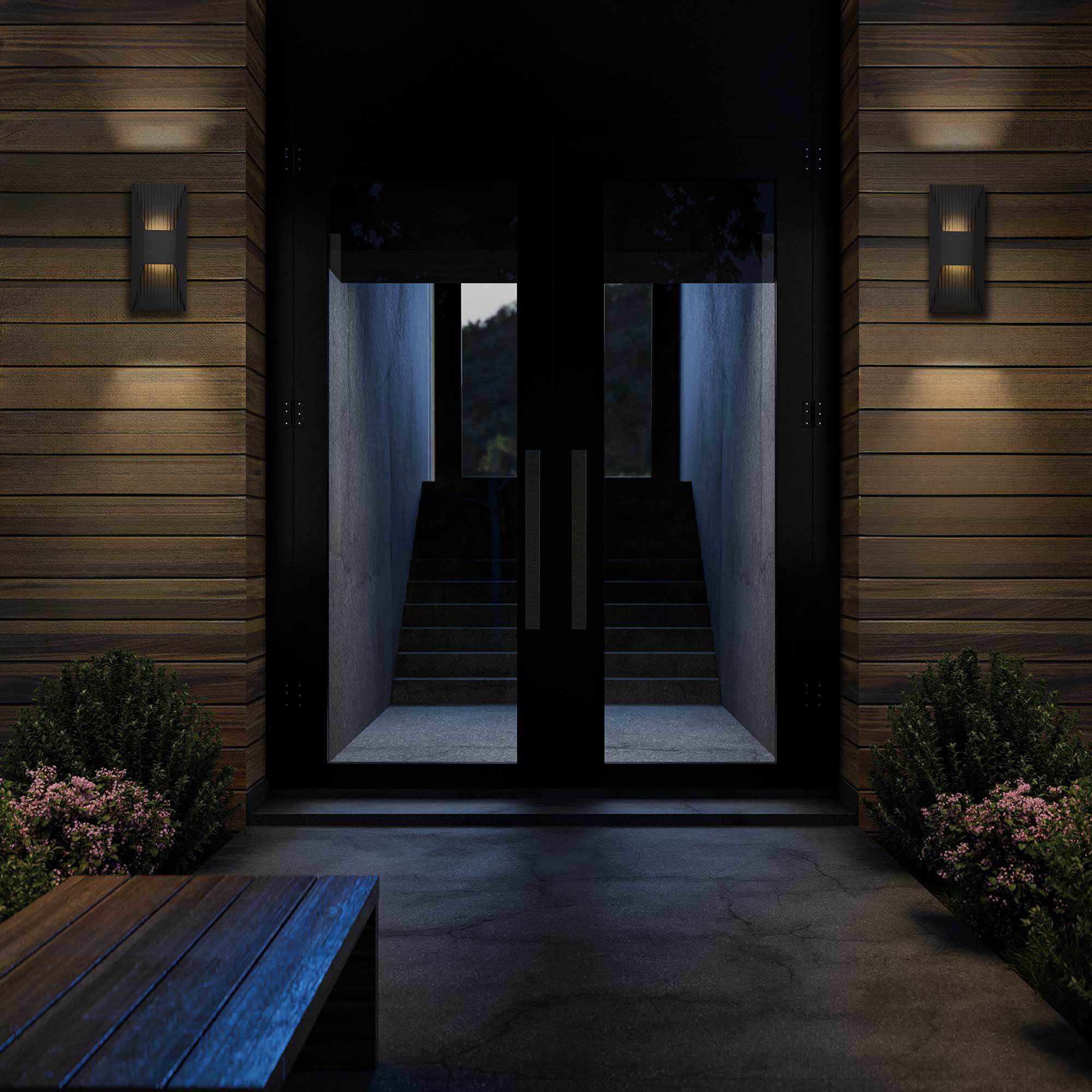 Ribbed LED 12 inch Sand Black Outdoor Wall Sconce