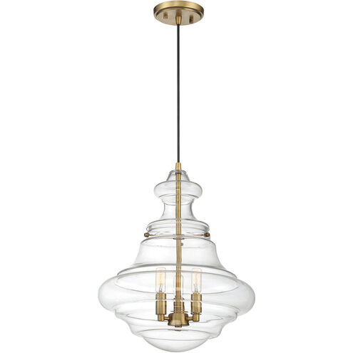 Industrial 3 Light 15 inch Natural Brass Pendant Ceiling Light