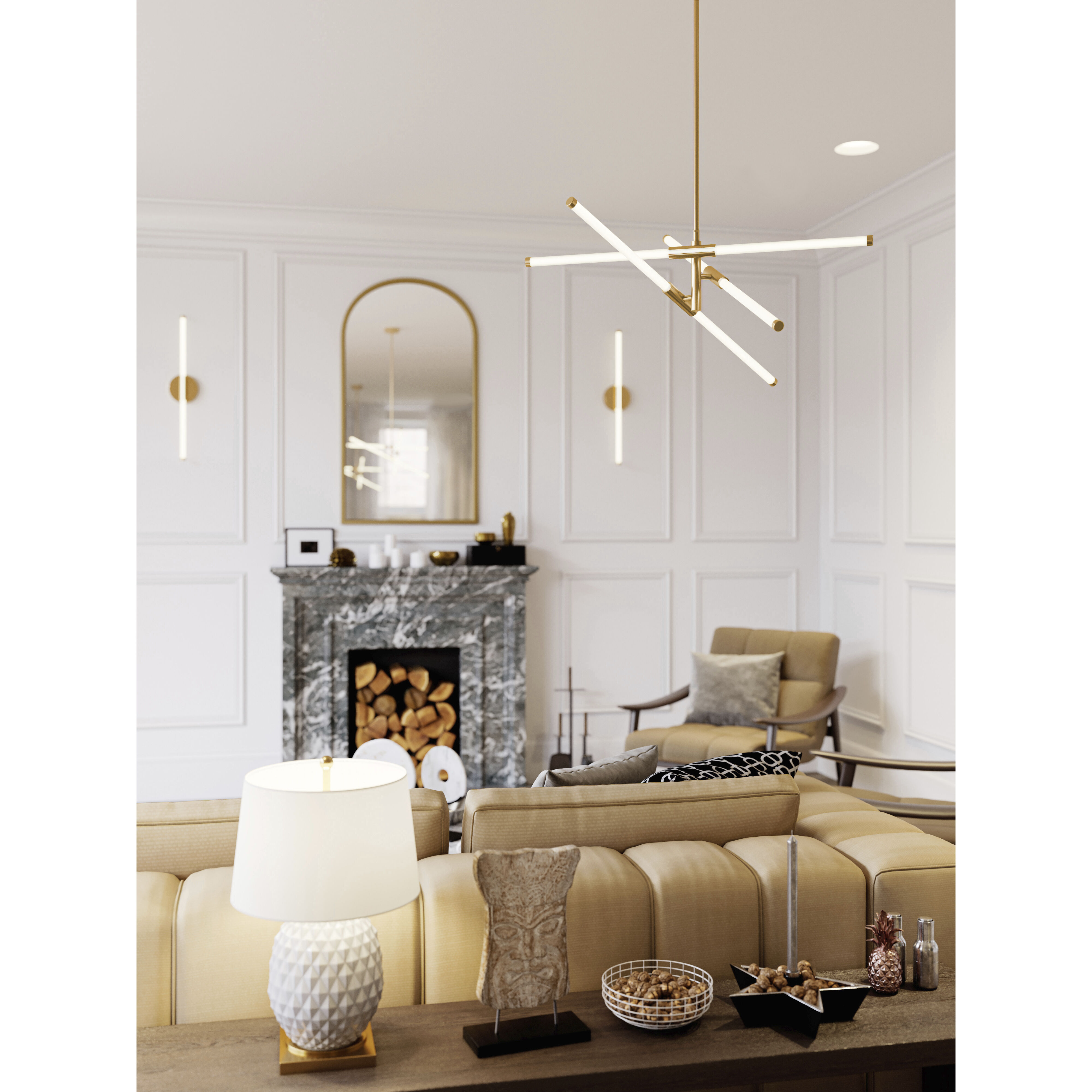 Rusnak 3 Light 30 inch Satin Brass Pendant Ceiling Light 