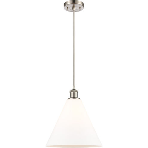 Ballston Cone LED 12 inch Brushed Satin Nickel Mini Pendant Ceiling Light in Matte White Glass