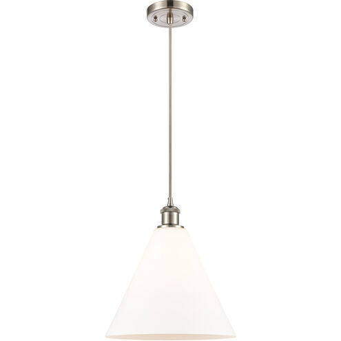 Ballston Cone LED 12 inch Brushed Satin Nickel Mini Pendant Ceiling Light in Matte White Glass, Black Textured
