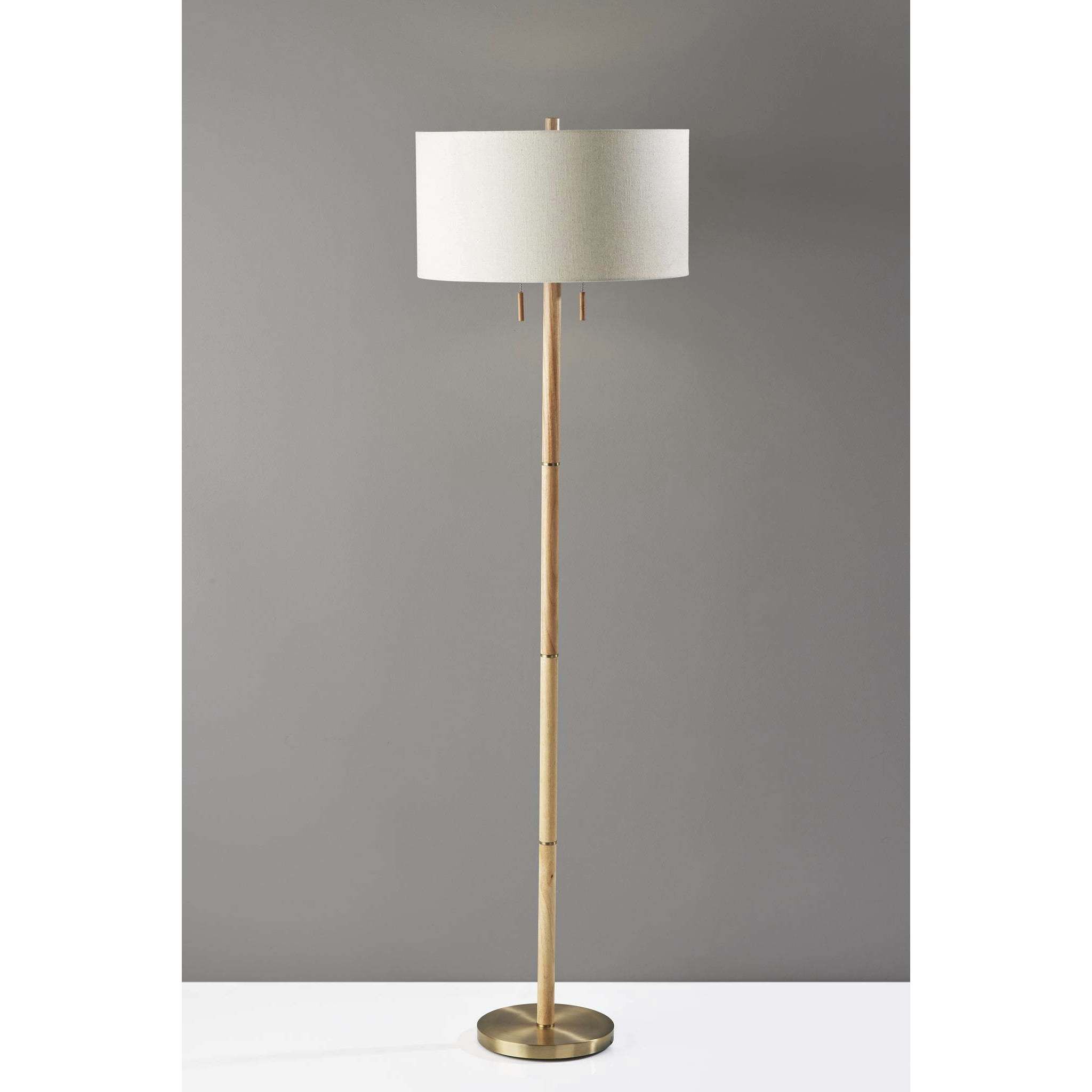 Madeline 66 inch 150.00 watt Natural Rubberwood and Antique Brass Floor Lamp Portable Light