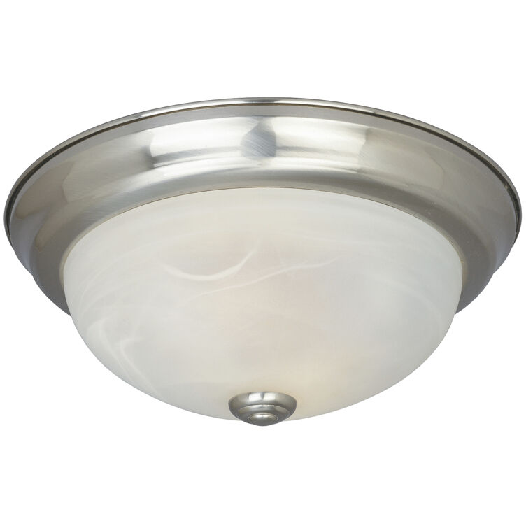 Decorative 2 Light 11 inch Satin Platinum Flushmount Ceiling Light in White Alabaster, Small