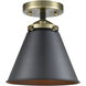 Nouveau Appalachian LED 8 inch Black Antique Brass Semi-Flush Mount Ceiling Light in Matte Black, Nouveau