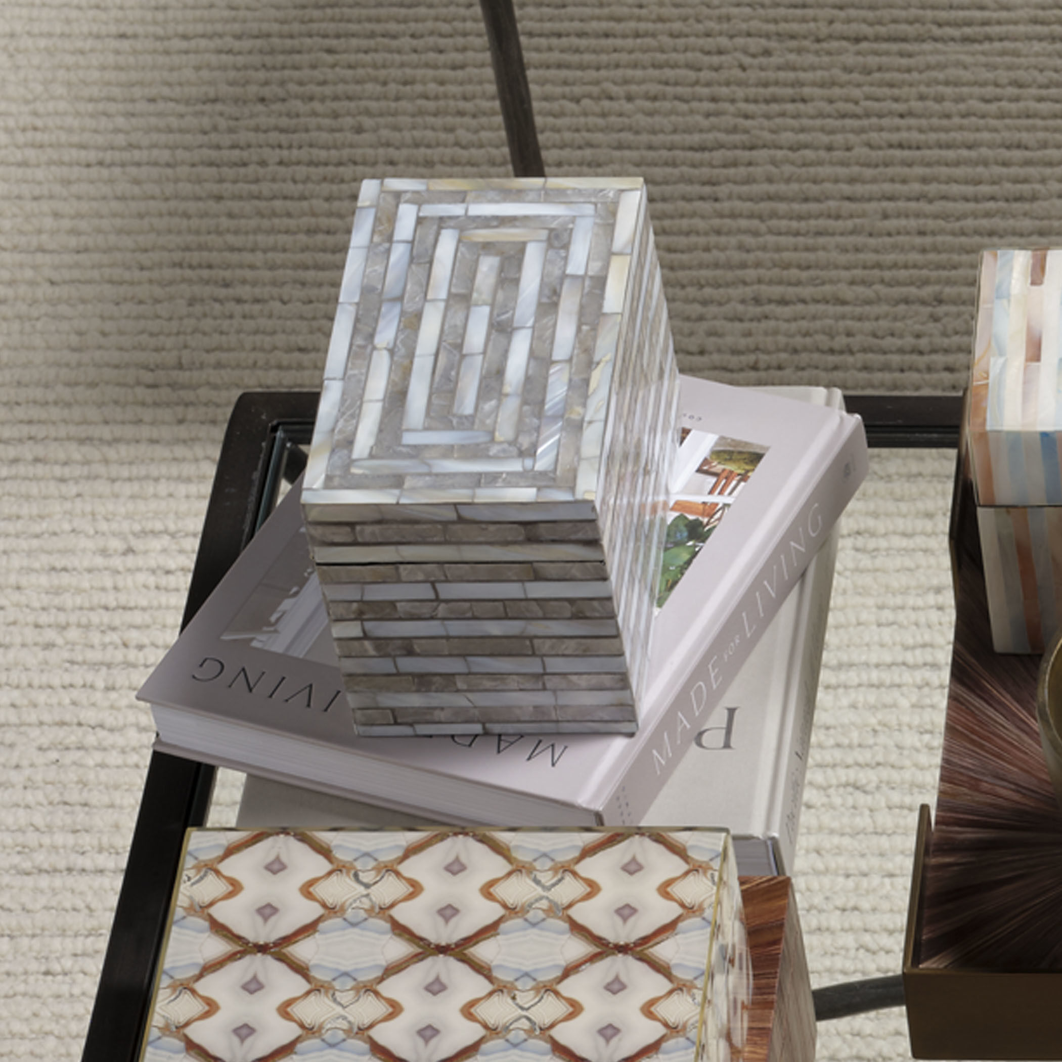 Roosevelt 8 inch Mixed Grey and White Mother of Pearl Box in Small, Small