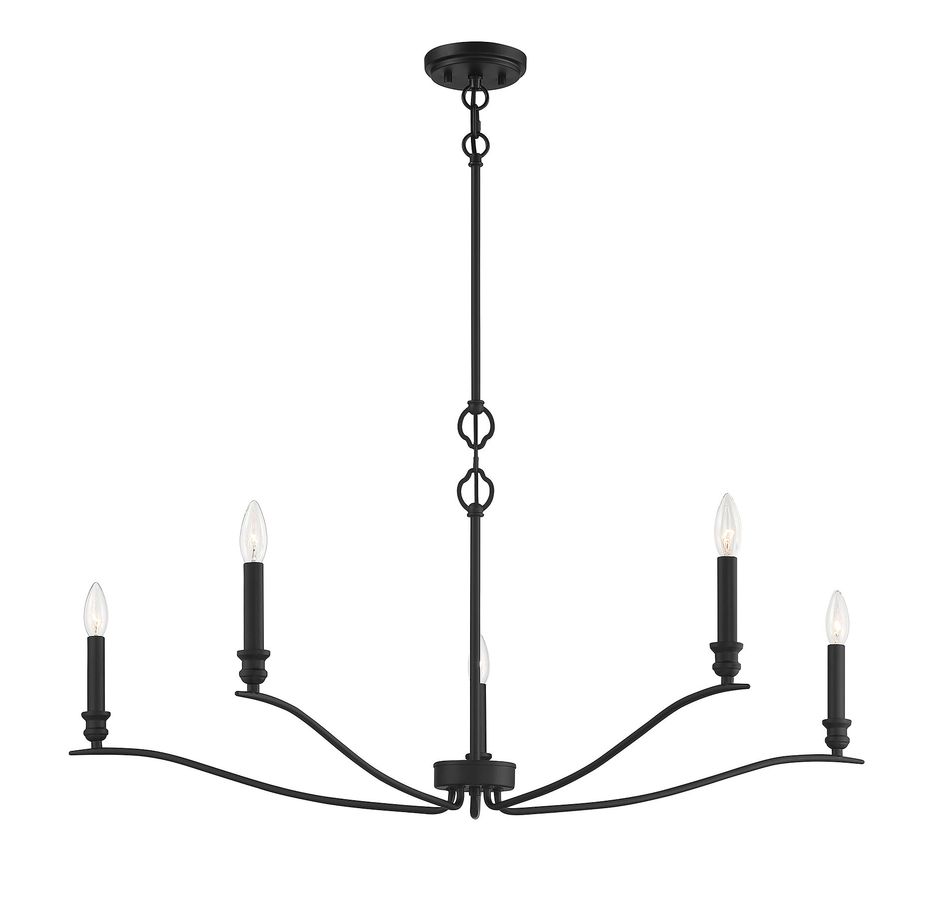 Transitional 5 Light 42 inch Matte Black Chandelier Ceiling Light