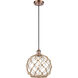 Ballston Large Farmhouse Rope 1 Light 10 inch Antique Copper Mini Pendant Ceiling Light in Clear Glass with Brown Rope, Ballston