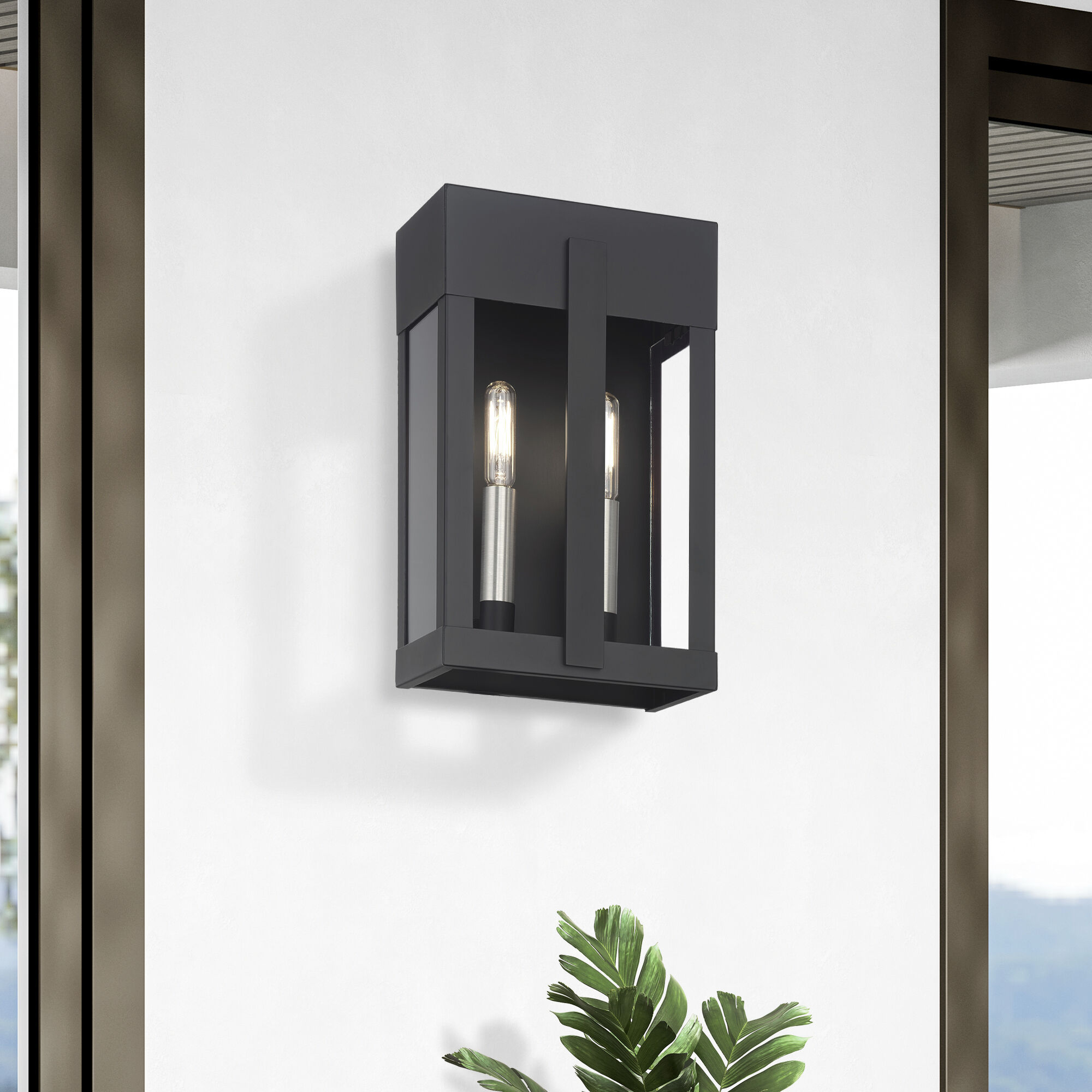 Berksford 2 Light 12 inch Black with Brushed Nickel Candles Outdoor Wall Lantern