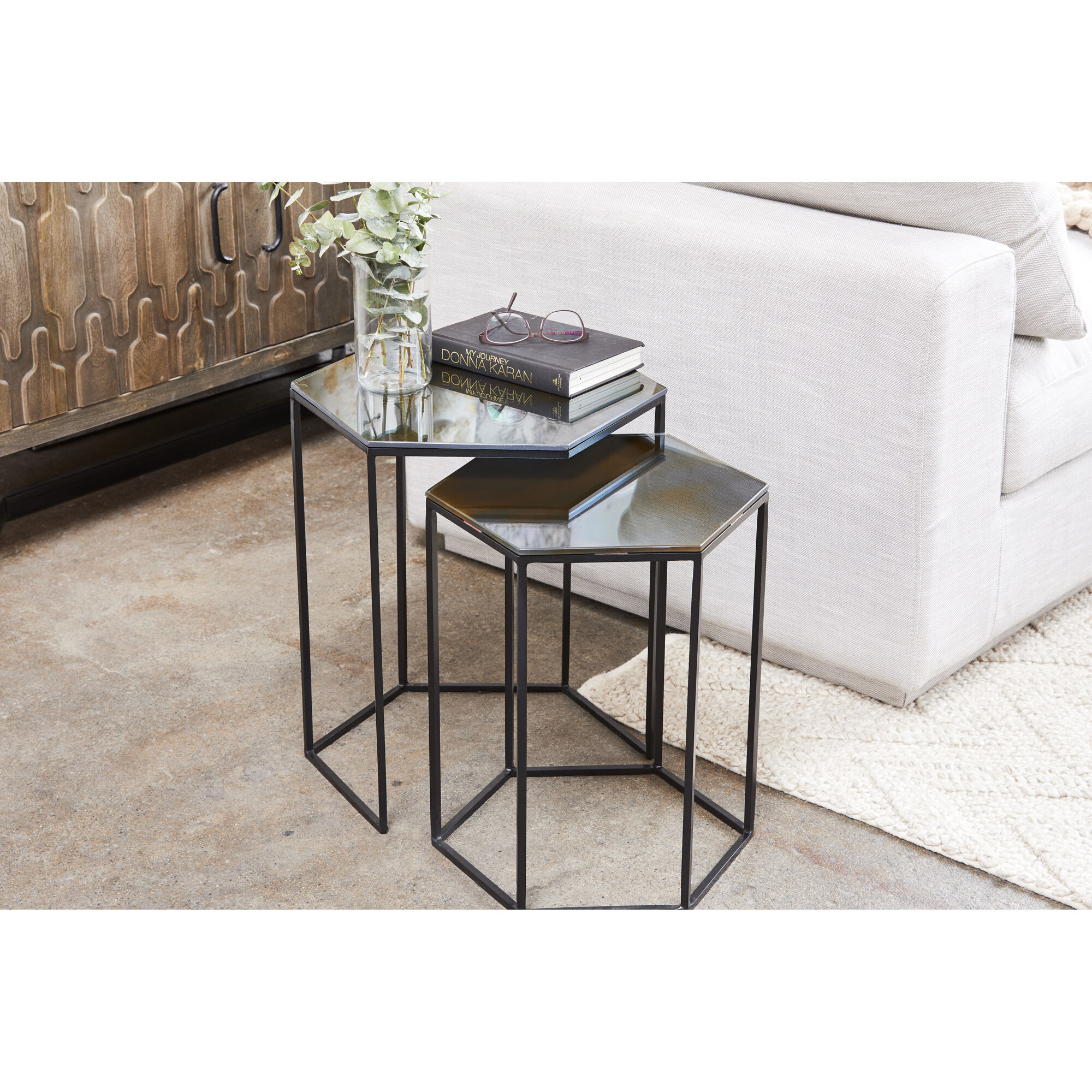 Polygon 21 X 19 inch Black Accent Table, Set of 2