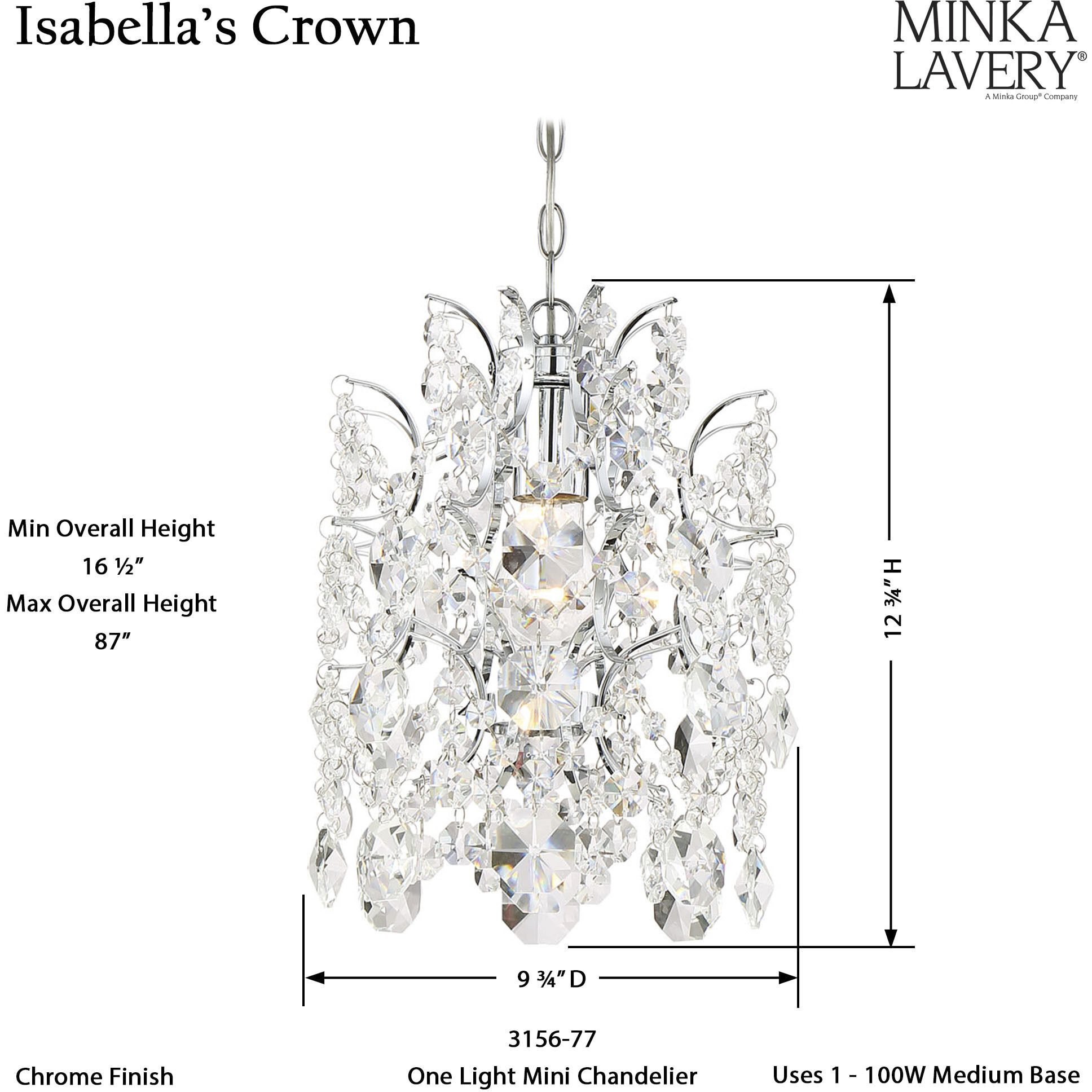 Isabella's Crown 1 Light 9.75 inch Chrome Mini Pendant Ceiling Light