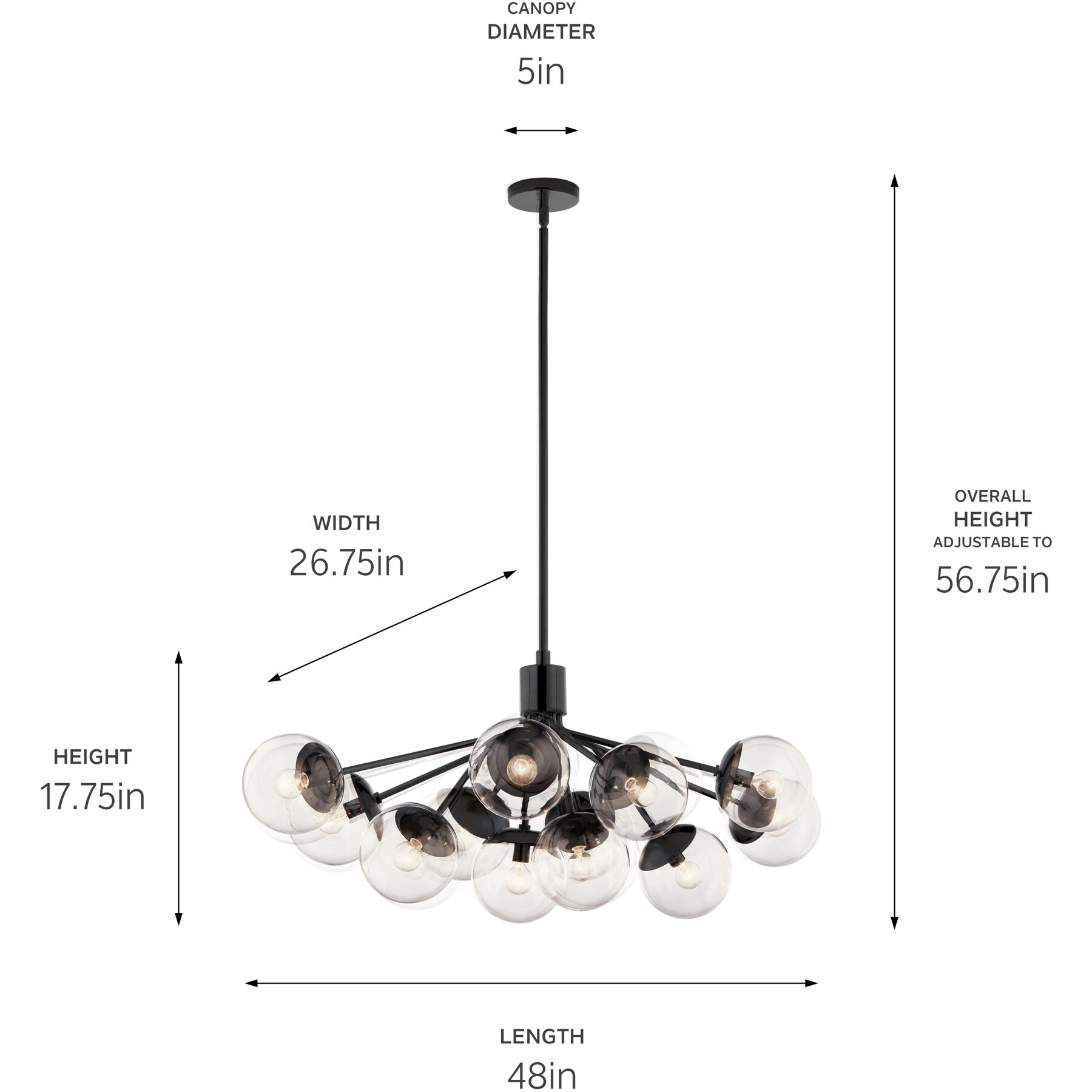 Silvarious 12 Light 26.75 inch Black Chandelier/Semi Flush Ceiling Light