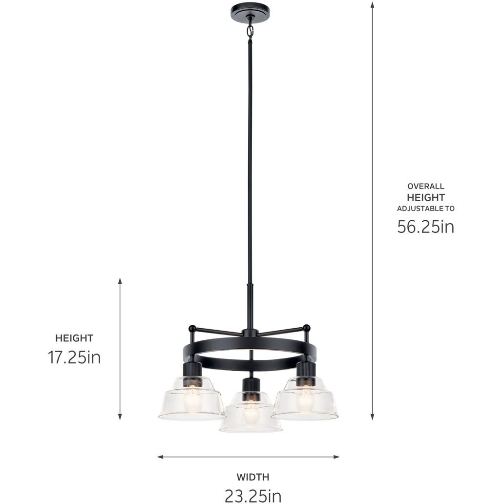 Eastmont 3 Light 23.25 inch Black Chandelier Ceiling Light, Small