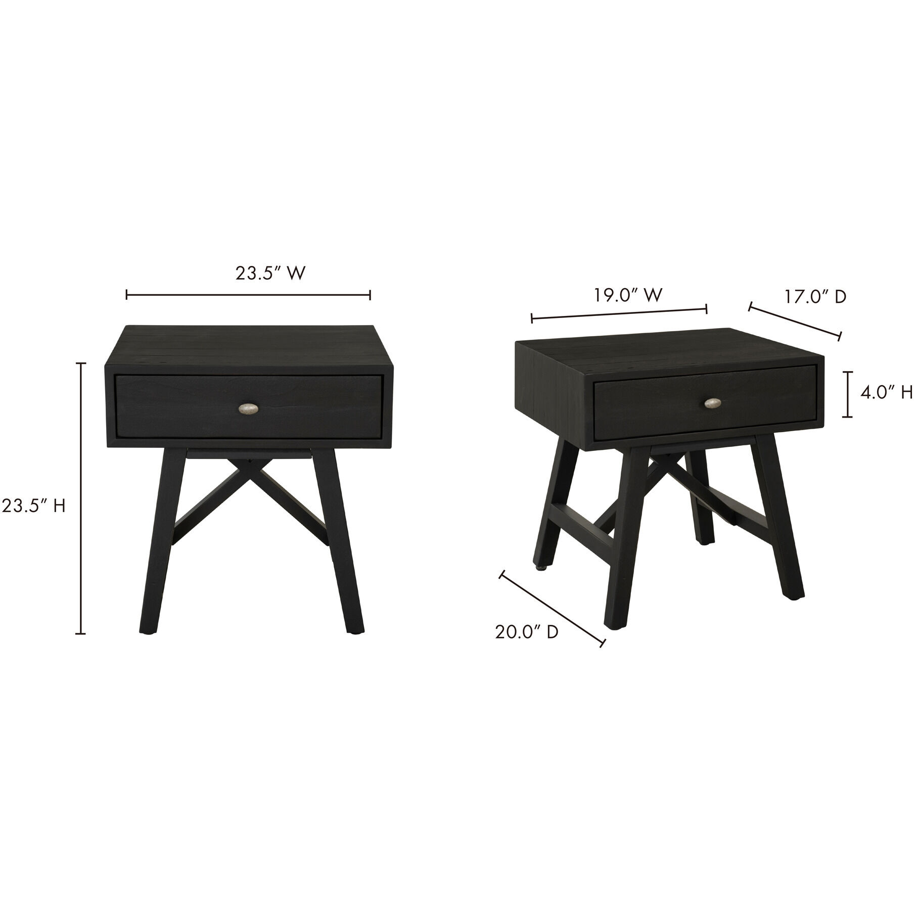 Calais 24 X 24 inch Black Nightstand