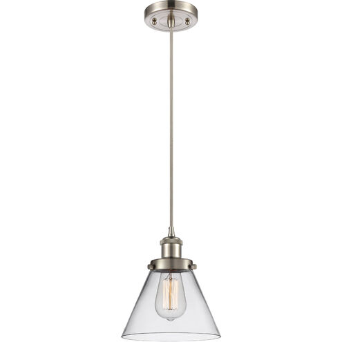 Ballston Large Cone 1 Light 8 inch Brushed Satin Nickel Mini Pendant Ceiling Light in Clear Glass, Ballston