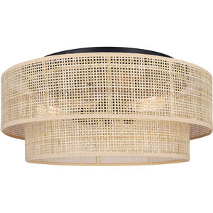 Bellamy 3 Light 19 inch Black Flush Mount Ceiling Light in Natural Rattan