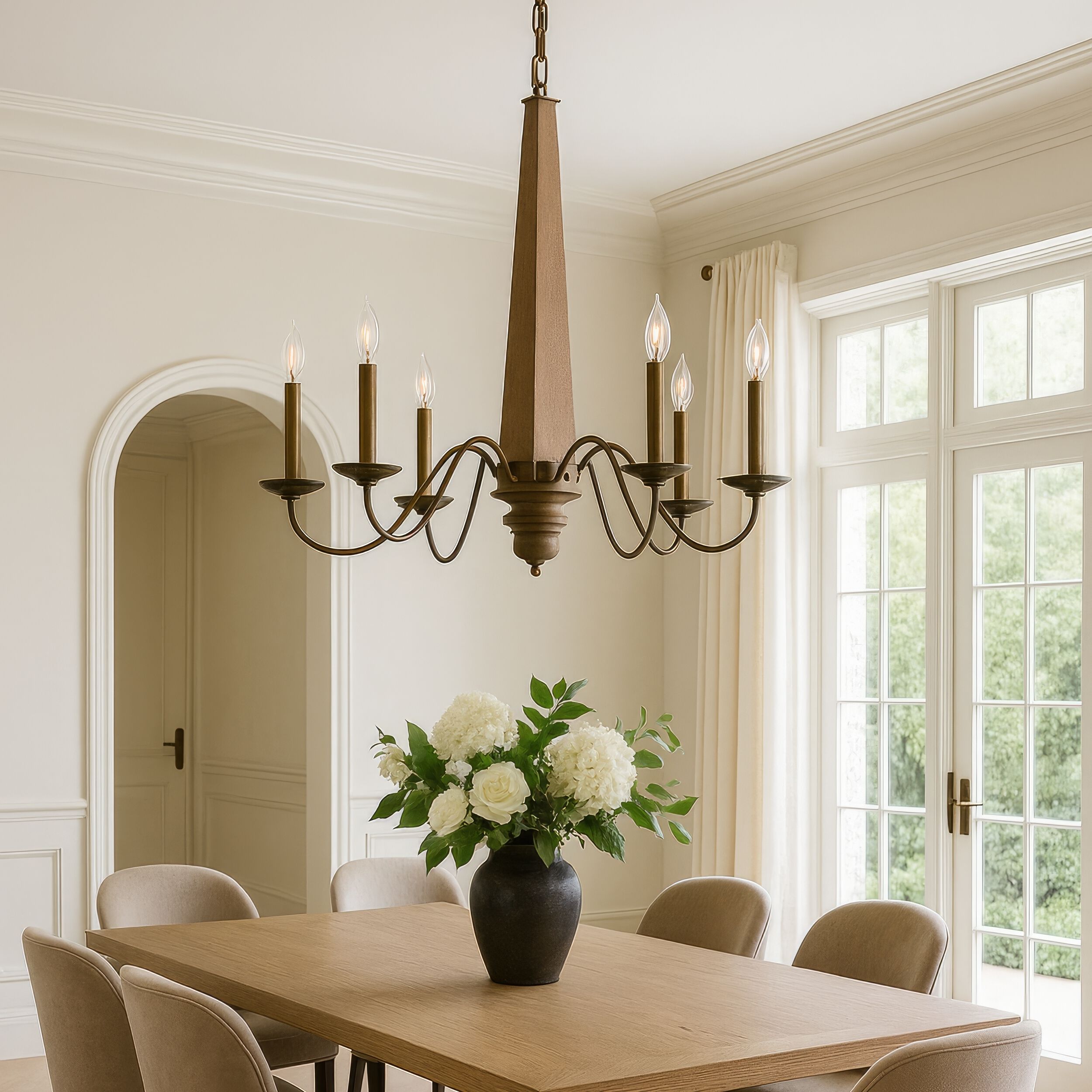 Dinner at 6 Light 38 inch Heritage Bronze and White Oak Chandelier Ceiling Light