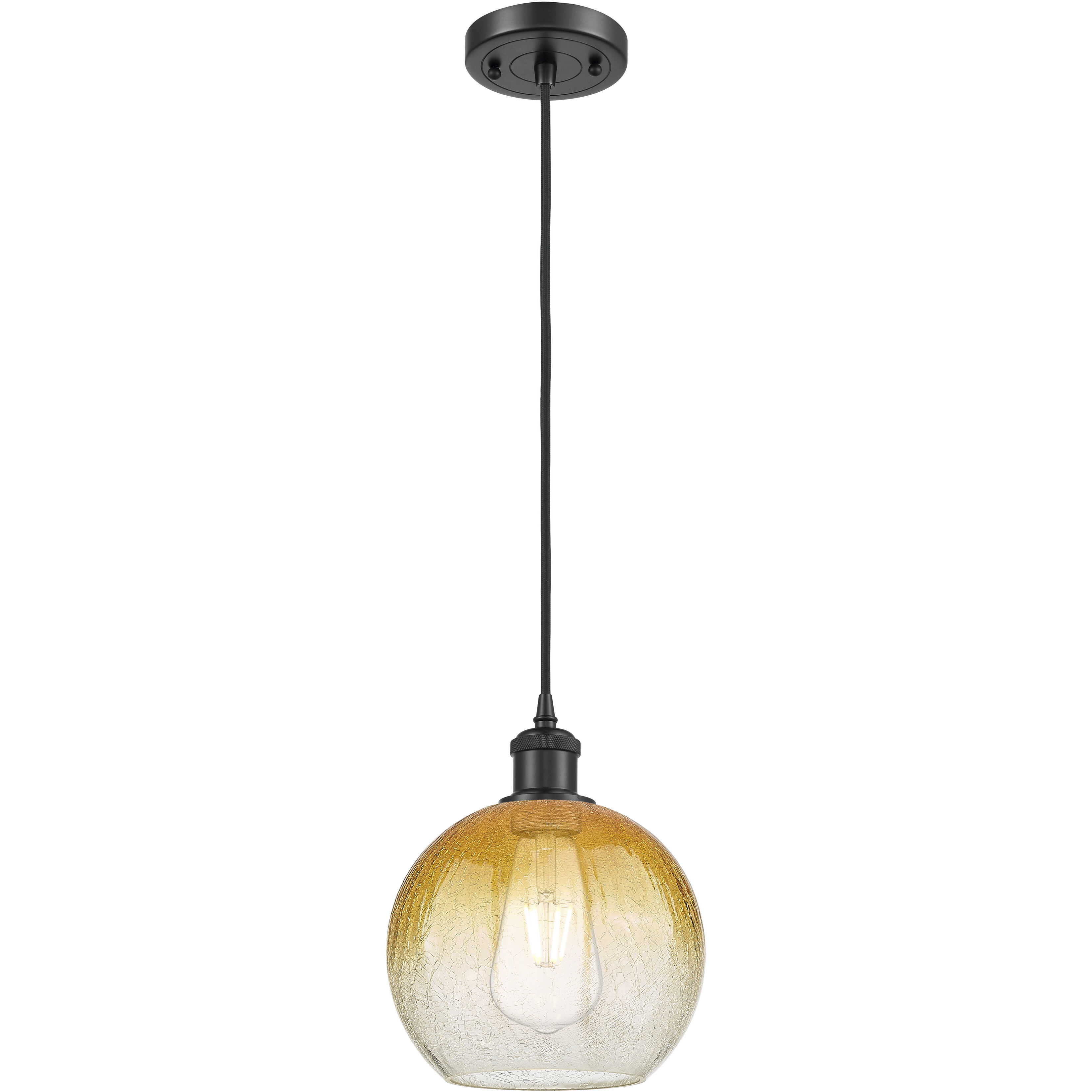 Ballston Brookhaven Globe 1 Light 7.88 inch Matte Black Mini Pendant Ceiling Light in Amber Glass