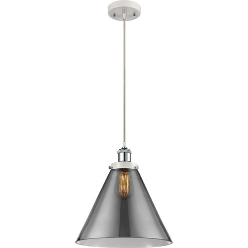 Ballston X-Large Cone LED 8 inch White and Polished Chrome Mini Pendant Ceiling Light in Plated Smoke Glass