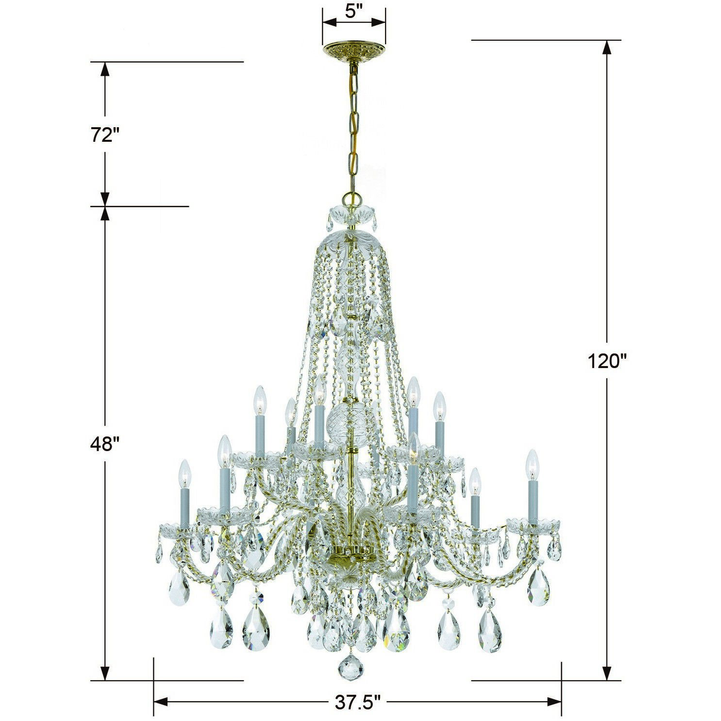 Traditional Crystal 12 Light 37.5 inch Polished Brass Chandelier Ceiling Light in Clear Hand Cut