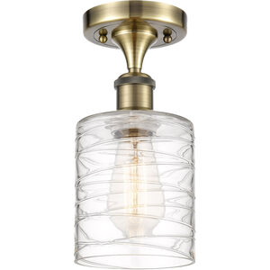 Ballston Cobbleskill LED 5 inch Antique Brass Semi-Flush Mount Ceiling Light in Deco Swirl Glass
