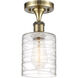 Ballston Cobbleskill LED 5 inch Antique Brass Semi-Flush Mount Ceiling Light in Deco Swirl Glass