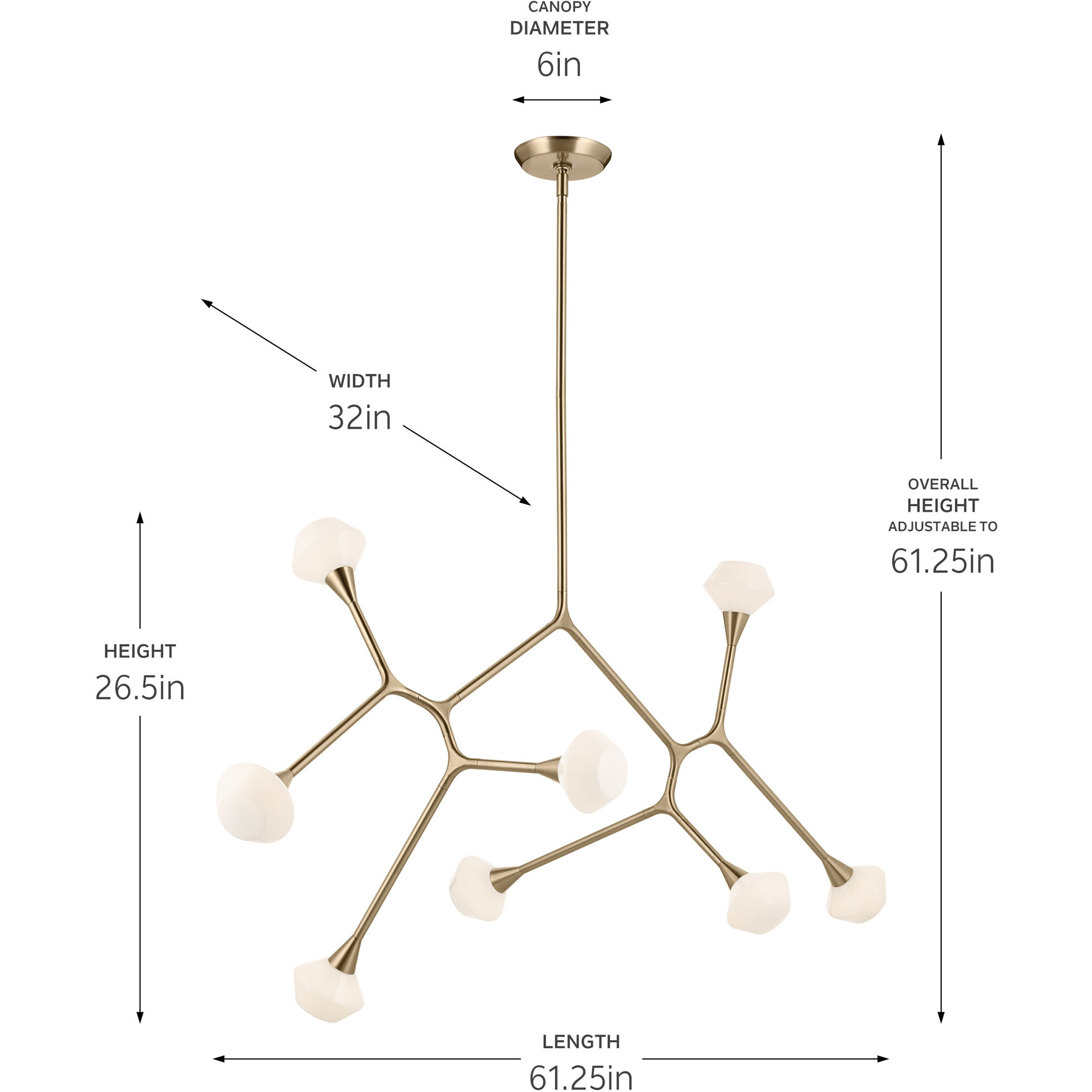 Cassius 8 Light 32 inch Champagne Bronze Chandelier Ceiling Light, Convertible