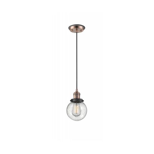 Franklin Restoration Beacon 1 Light 6 inch Antique Copper/Matte Black Mini Pendant Ceiling Light in Seedy Glass