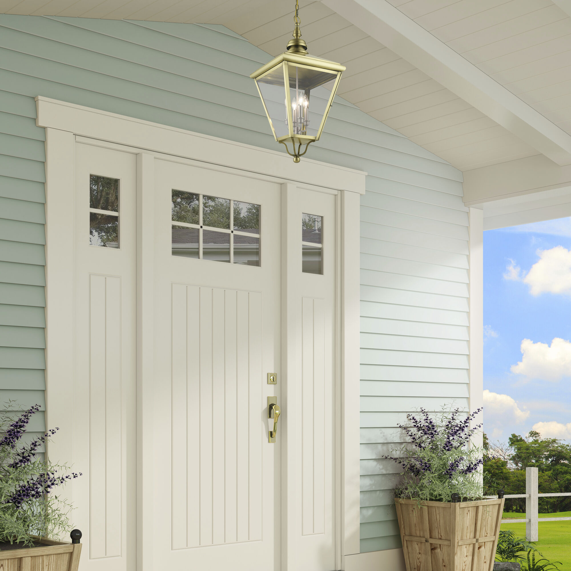 Adams 4 Light 14.25 inch Antique Brass with Brushed Nickel Finish Cluster Outdoor Extra Large Pendant Lantern Ceiling Light