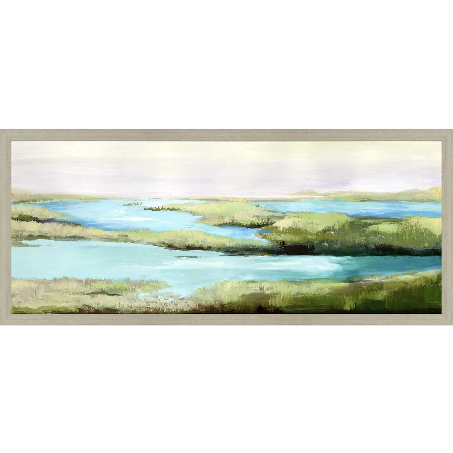 Waterside Green and Turquoise and Beige and Brown Framed Art