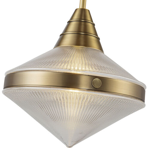 Willard 1 Light 13.5 inch Vintage Brass Pendant Ceiling Light in Clear Prismatic Glass