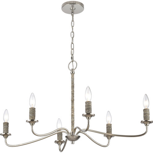 Abaca 6 Light 32 inch Polished Nickel with Gray Chandelier Ceiling Light