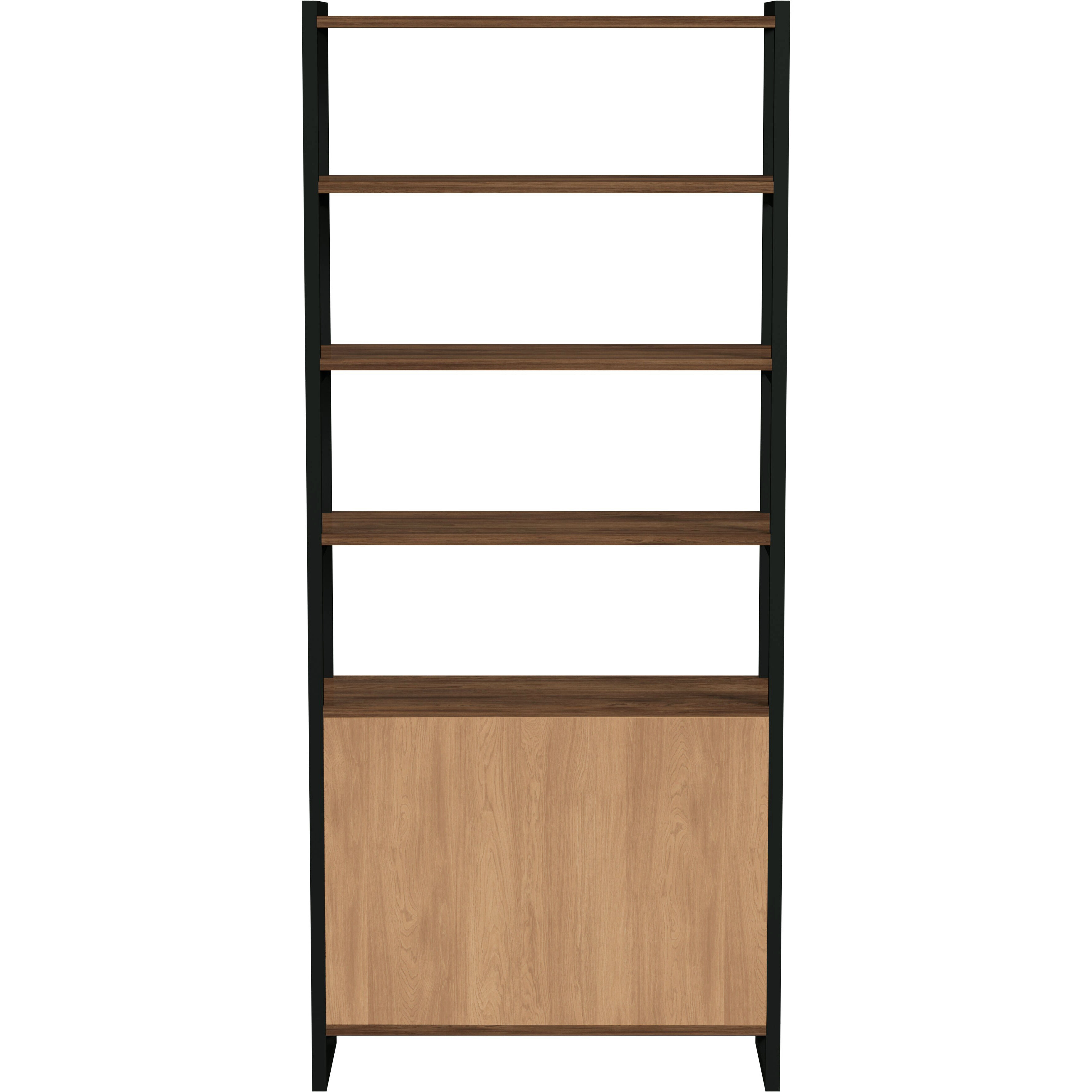 Drake 73" Two Door Walnut Bookcase Etagere in Medium Brown
