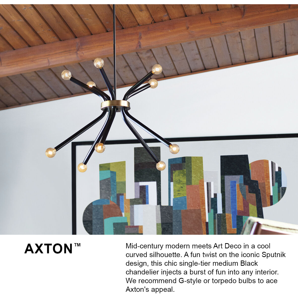 Axton LED 28 inch Black Chandelier Ceiling Light