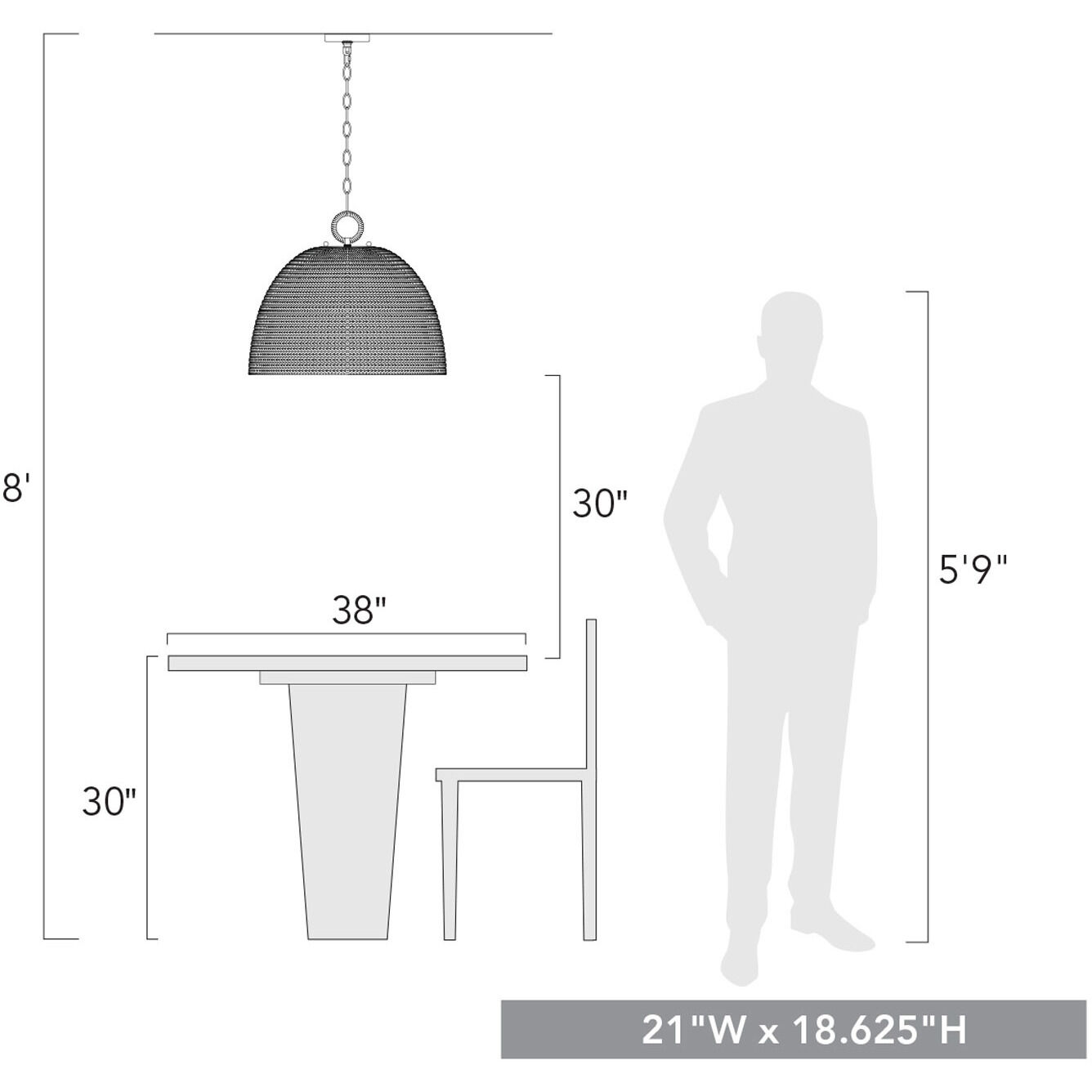 Rue 5 Light 21 inch Matte Black Pendant Ceiling Light in Rubbed Bronze