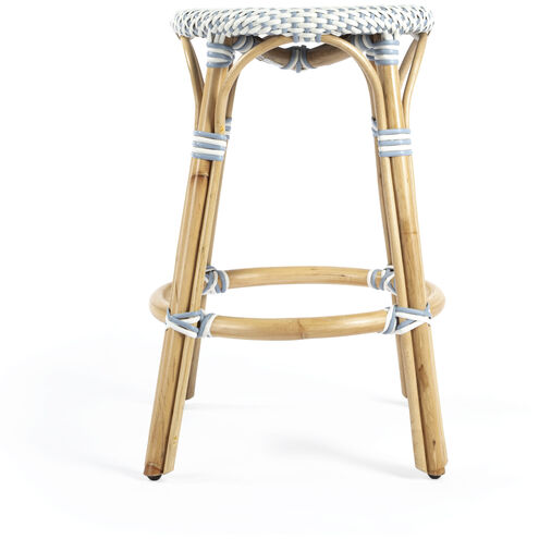 Tobias Rattan Round 24" Counter Stool in White and Sky Blue Dot