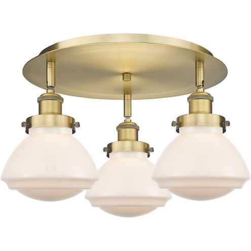 Olean 3 Light 18.25 inch Brushed Brass Flush Mount Ceiling Light in Matte White