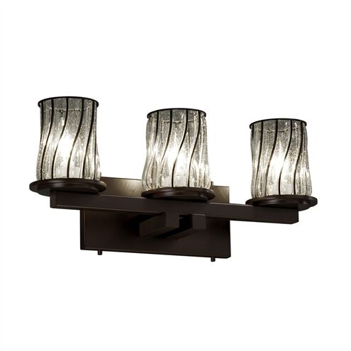 Wire Glass 3 Light 21 inch Dark Bronze Bath Bar Wall Light in Swirl with Clear Bubbles, Incandescent