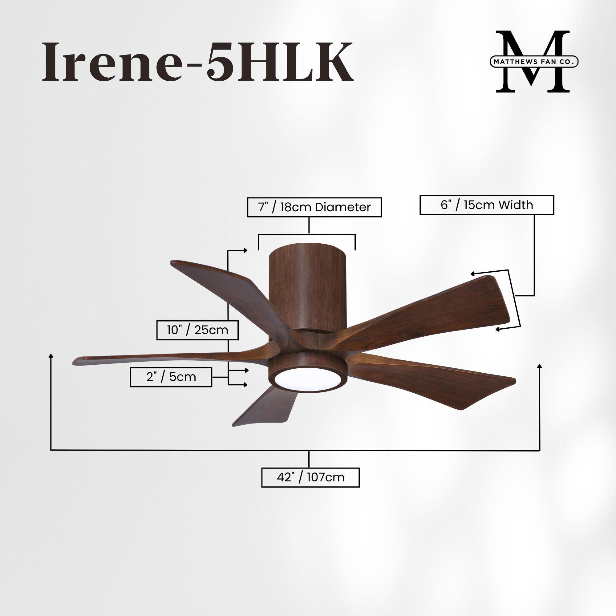 Atlas Irene-5HLK 42 inch Walnut Tone Flush Mount Paddle Fan, Flush Mounted