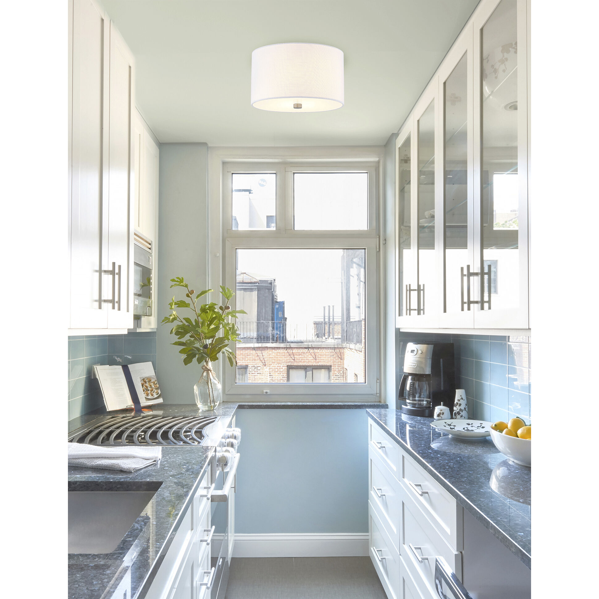 Textile Collection 2 Light 11 inch Brushed Nickel Flush Mount Ceiling Light in White, Classic Family