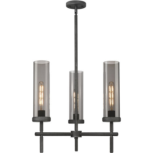 Lincoln 3 Light 21.25 inch Weathered Zinc Pendant Ceiling Light in Plated Smoke Glass