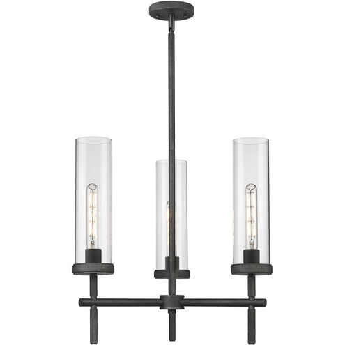 Lincoln 3 Light 21.25 inch Weathered Zinc Pendant Ceiling Light in Clear Glass