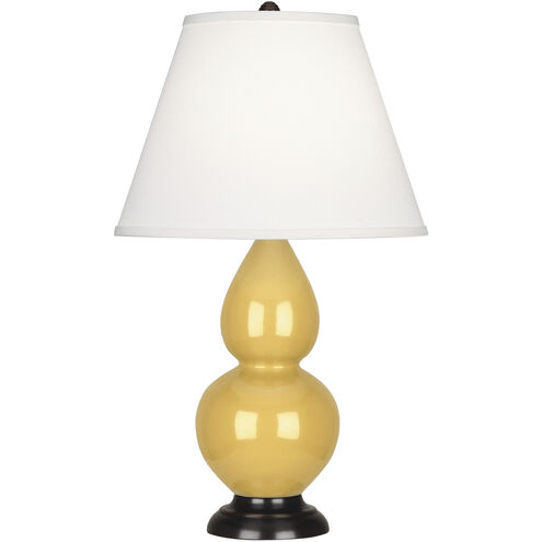 Small Double Gourd 22.75 inch 150.00 watt Razzle Rose Glazed Ceramic with Deep Patina Bronze Accent Lamp Portable Light in Ink Black with Rose Red